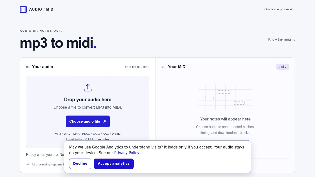 Screenshot of MIDI From MP3 website