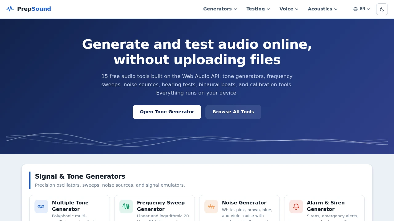 Screenshot of PrepSound website