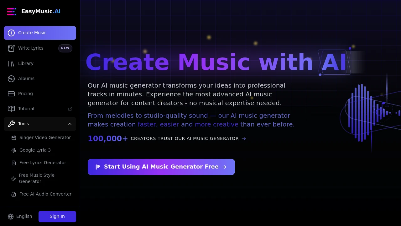 Screenshot of EasyMusic.AI website