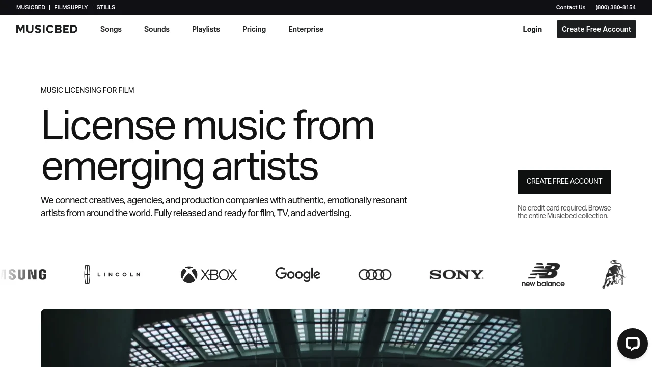 Screenshot of Musicbed website