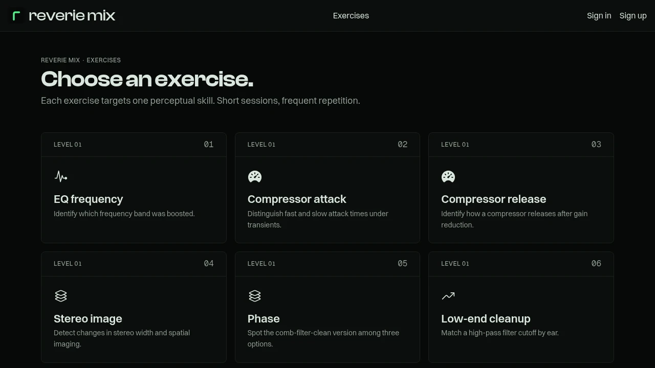 Screenshot of Reverie Mix website