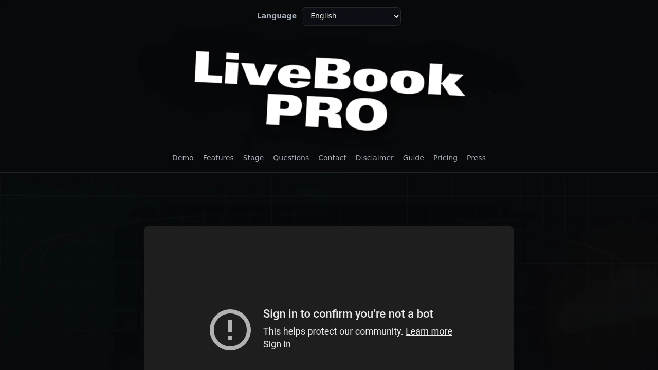 Screenshot of LivebookPRO website