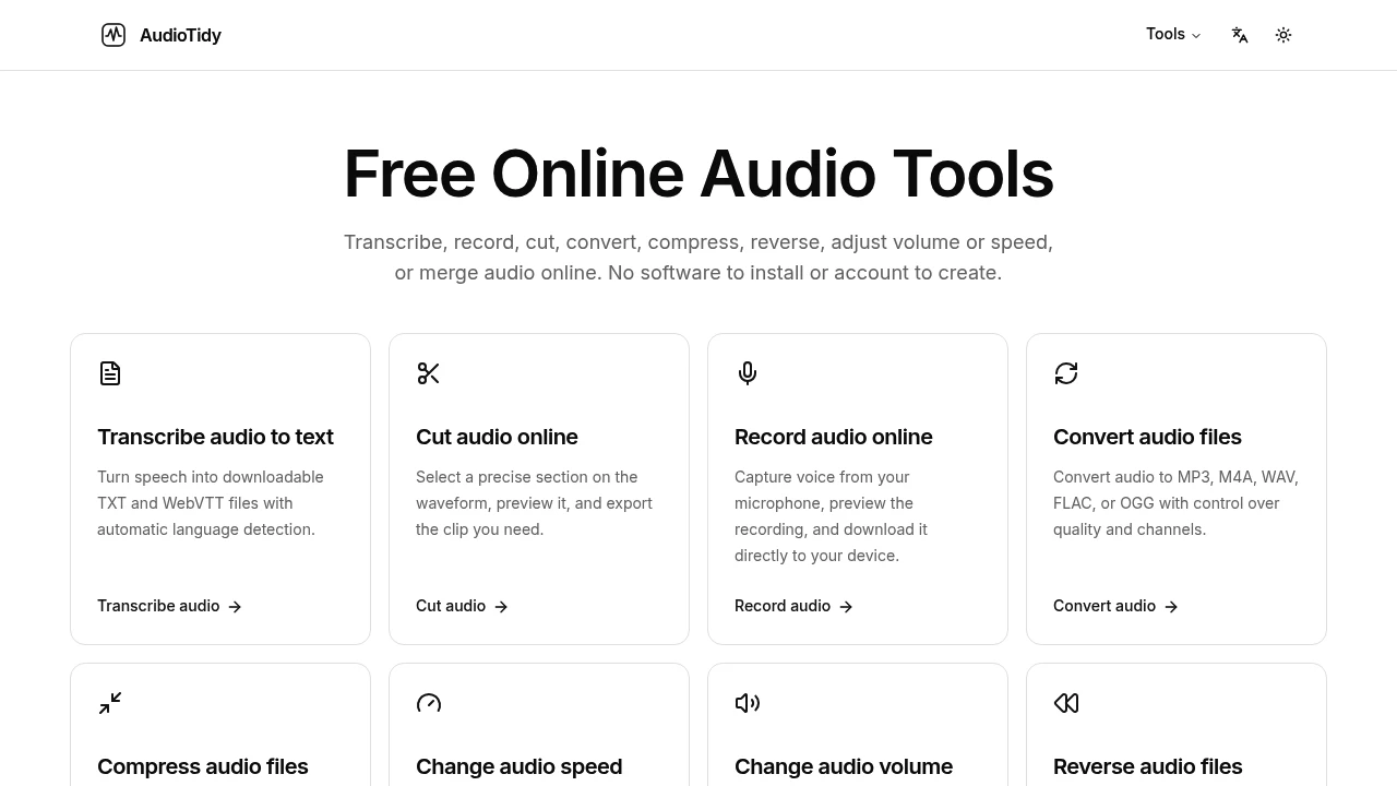 Screenshot of AudioTidy website