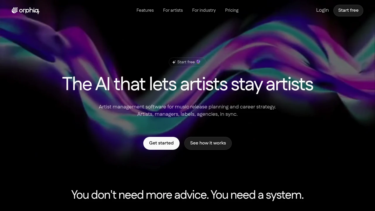 Screenshot of Orphiq website