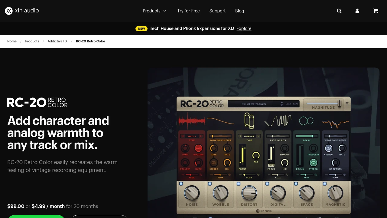 Screenshot of RC-20 Retro Color website