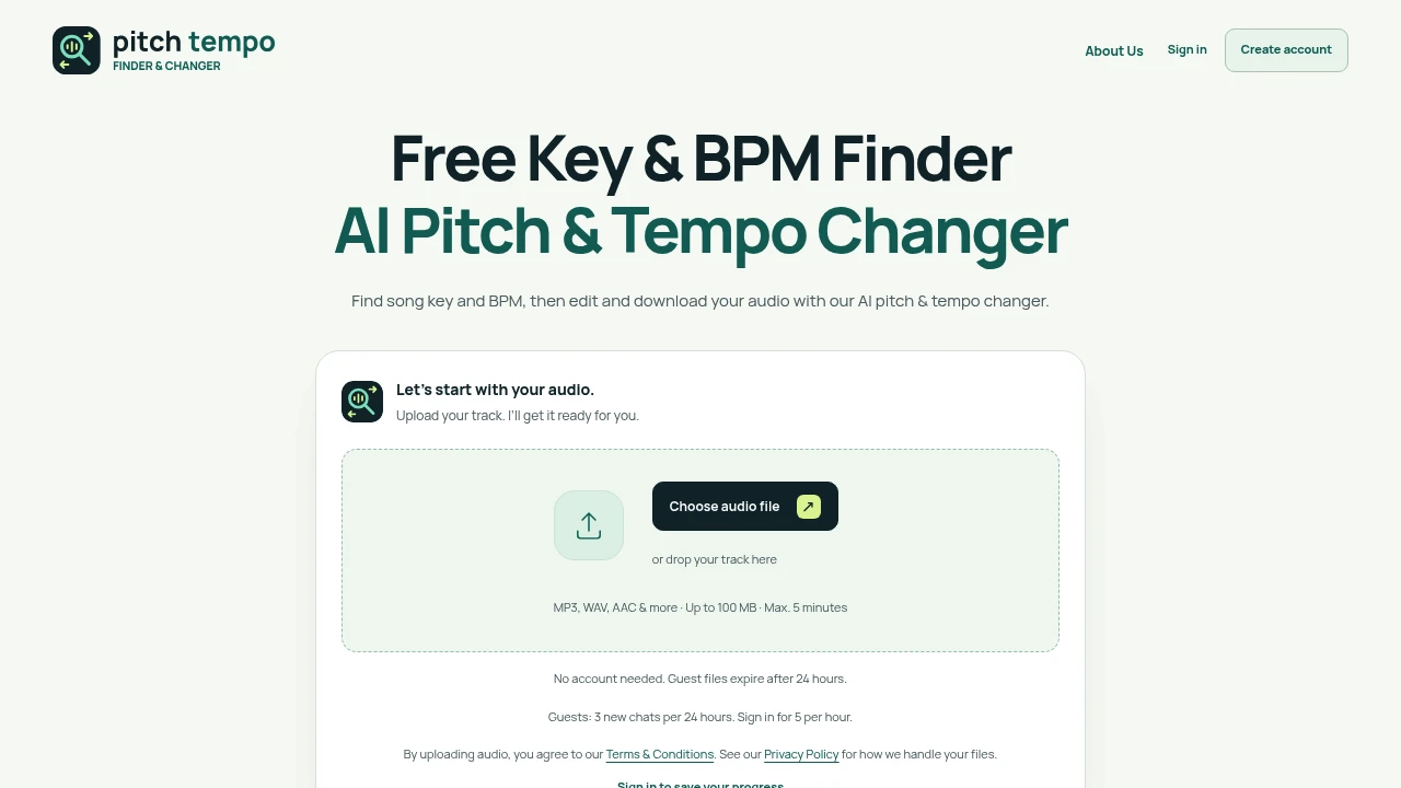 Screenshot of Pitch Tempo website