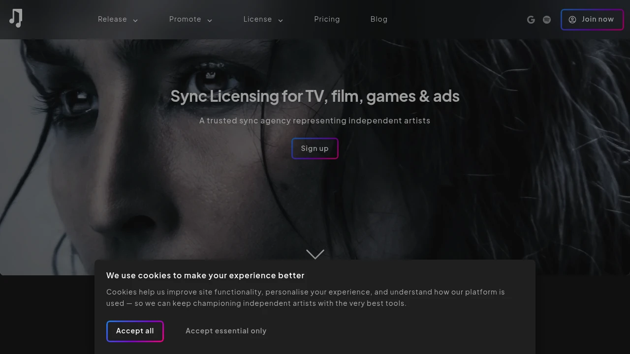 Screenshot of Music Gateway website