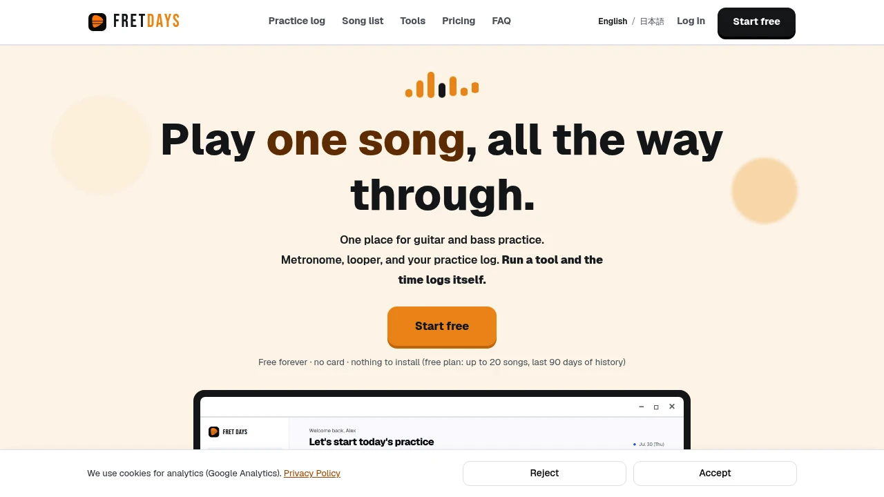Screenshot of Fret Days website