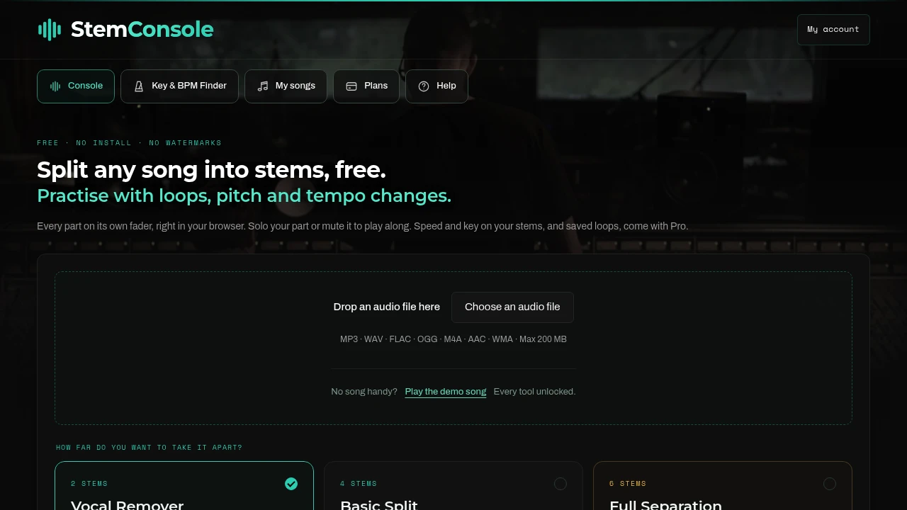 Screenshot of StemConsole website