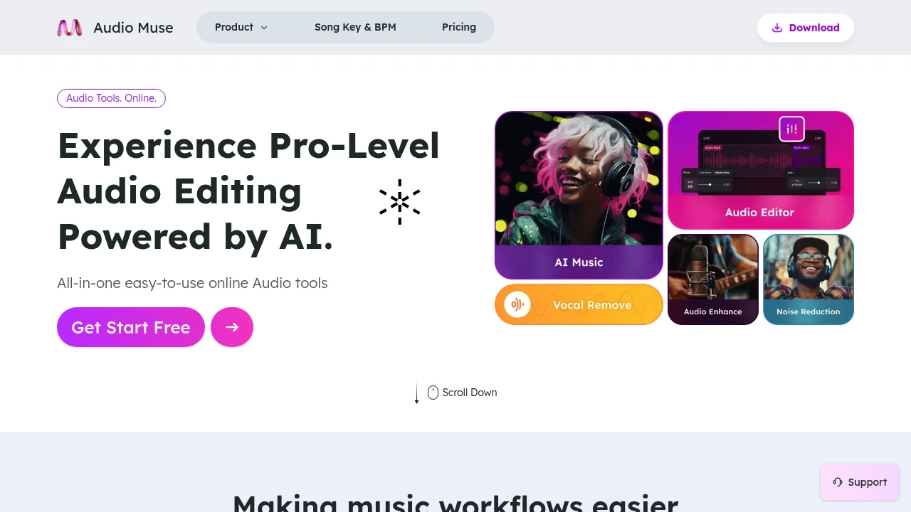 Screenshot of audiomuse website