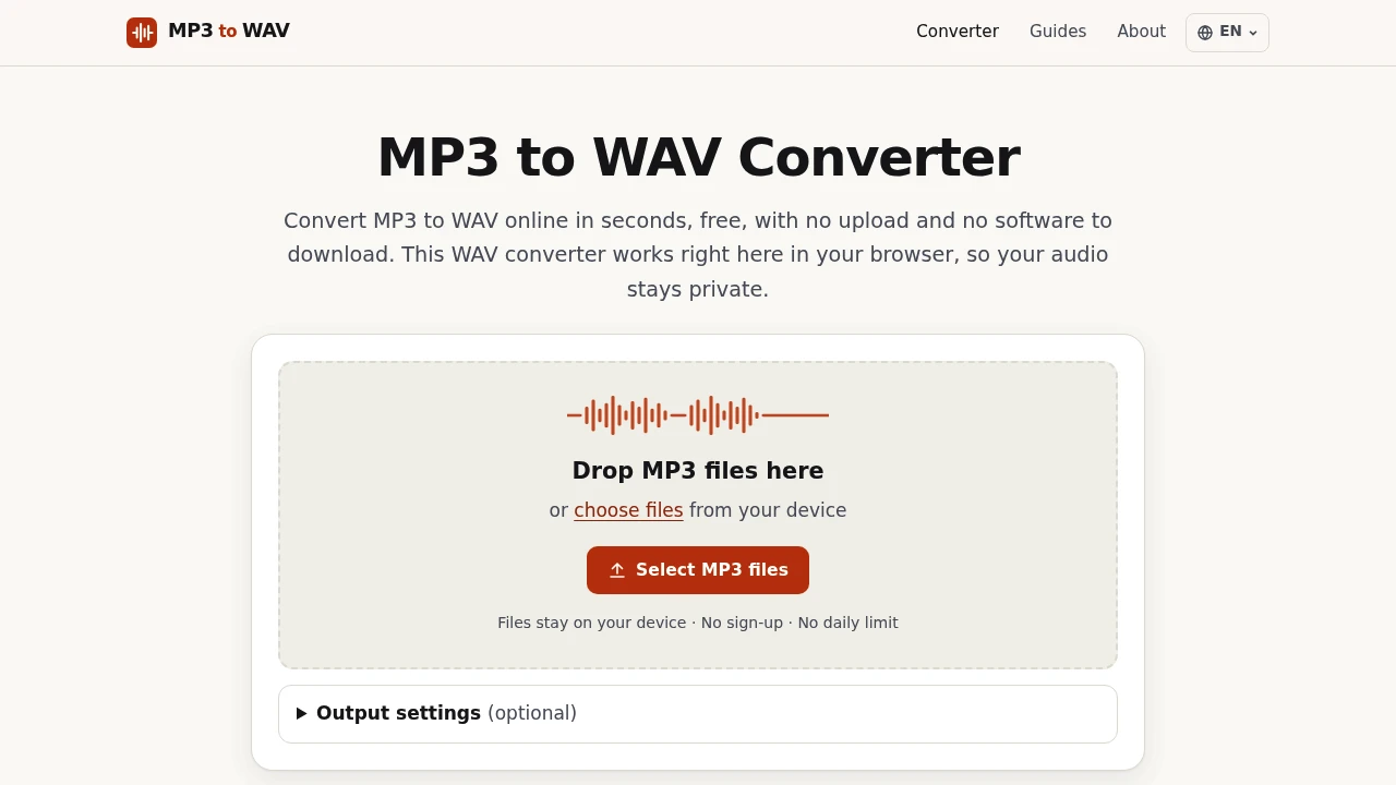 Screenshot of Mp3towavconvert website