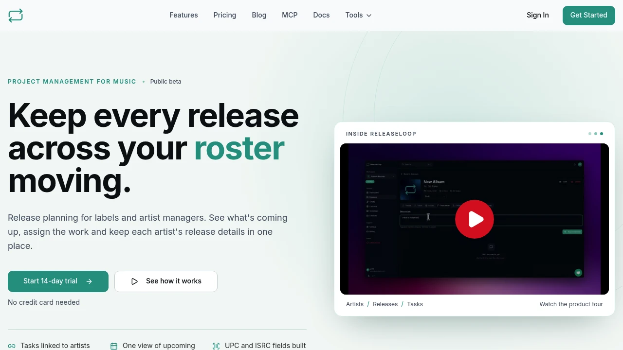 Screenshot of ReleaseLoop website