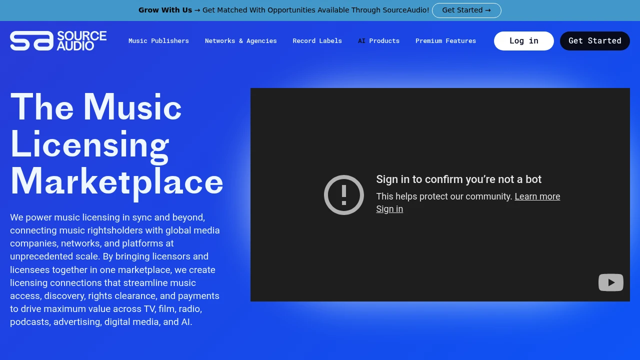 Screenshot of SourceAudio website