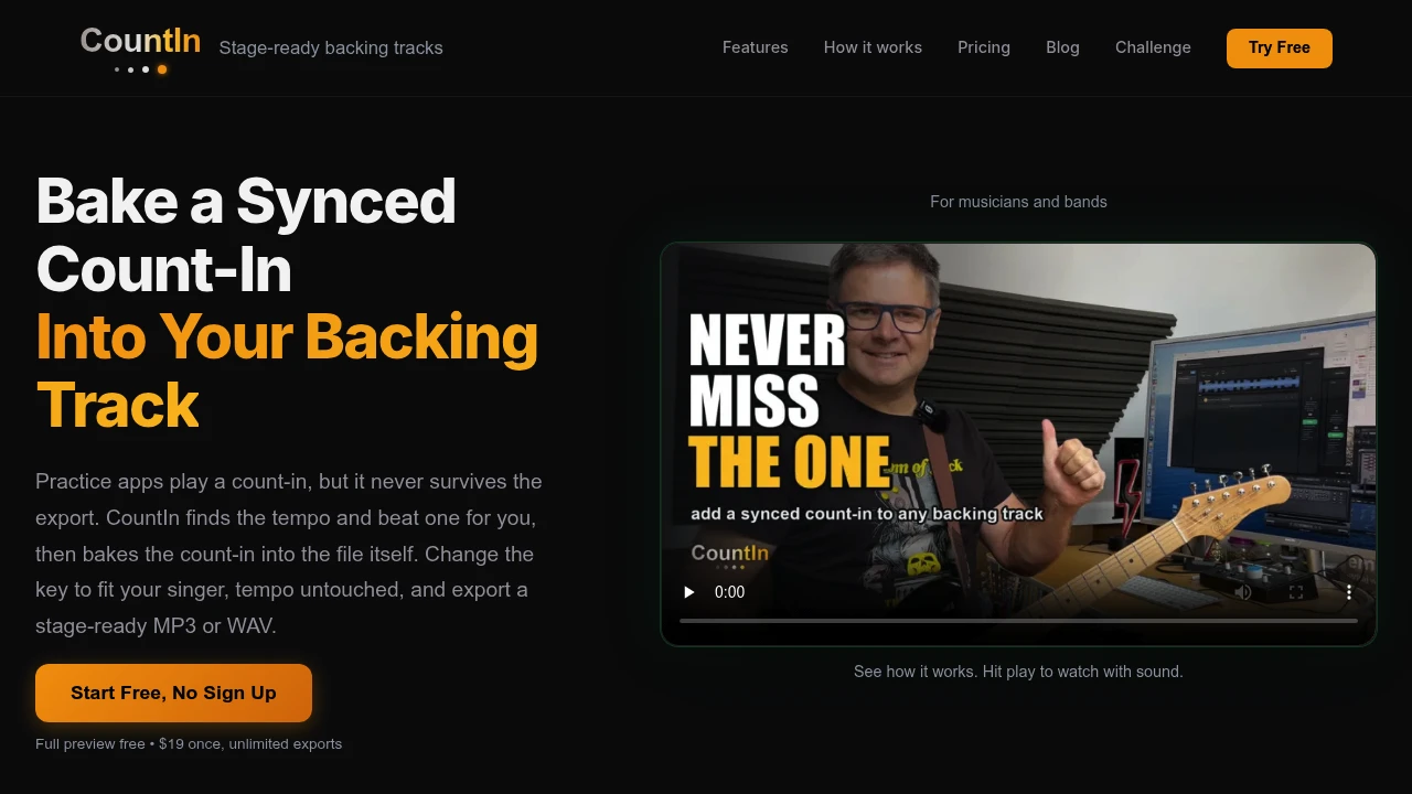 Screenshot of CountIn website