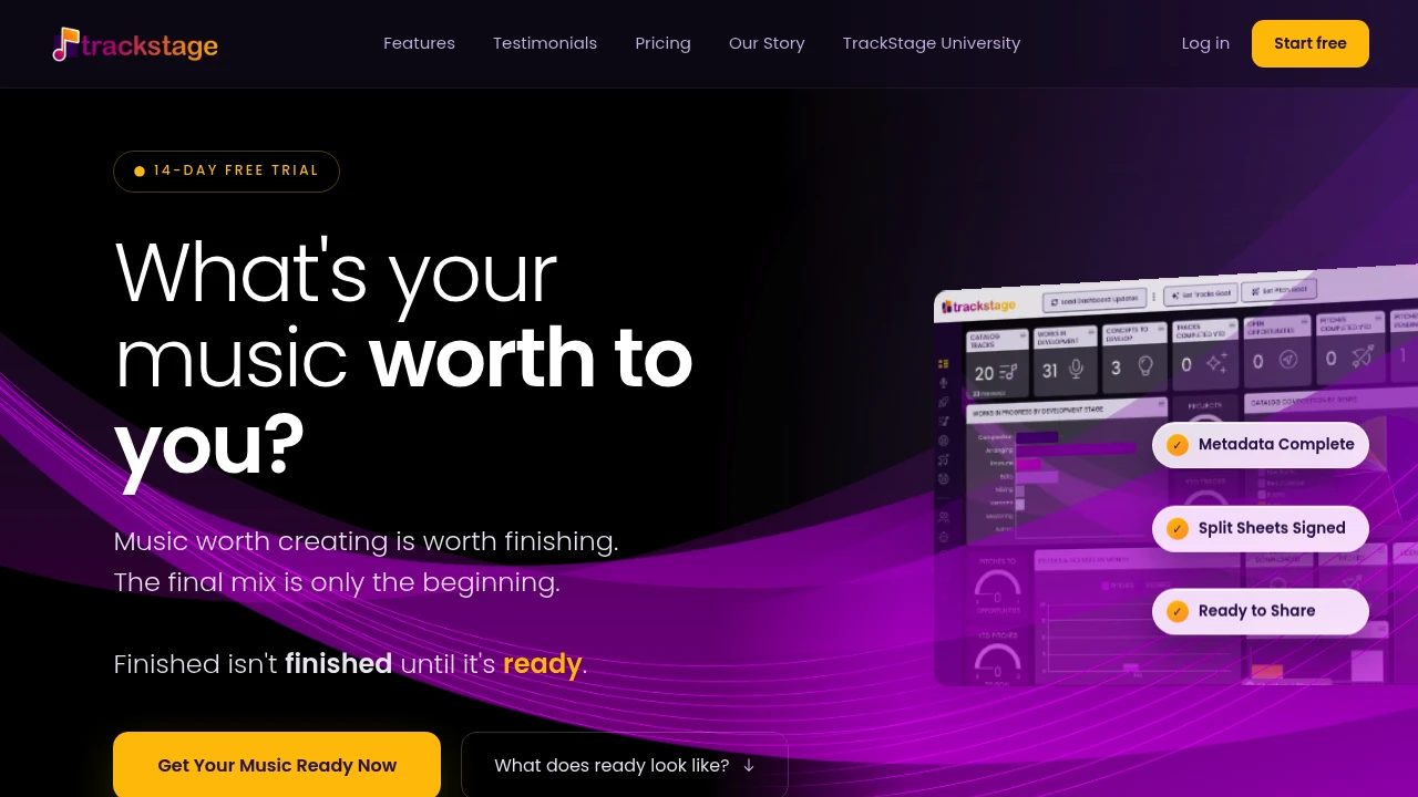 Screenshot of TrackStage website
