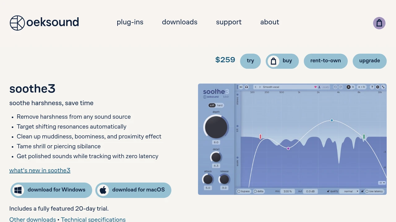 Screenshot of soothe3 website