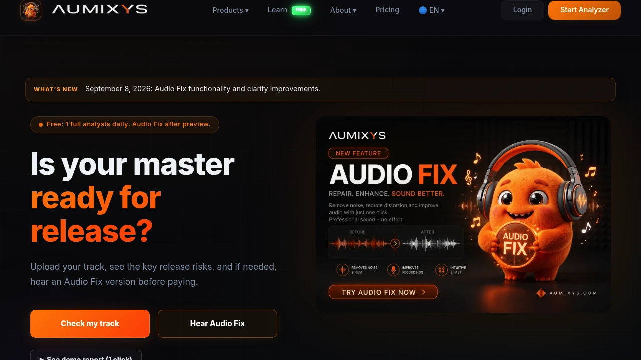 Screenshot of Aumixys website