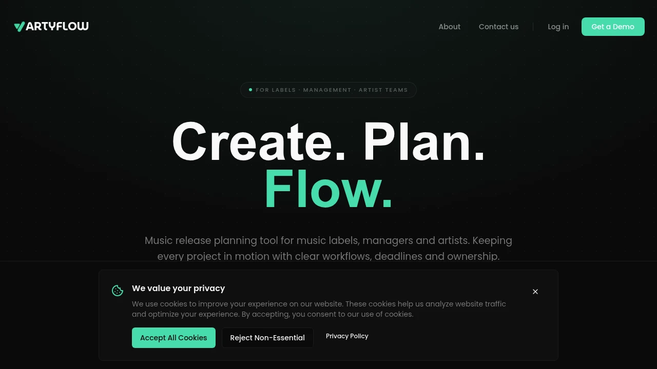 Screenshot of Artyflow website