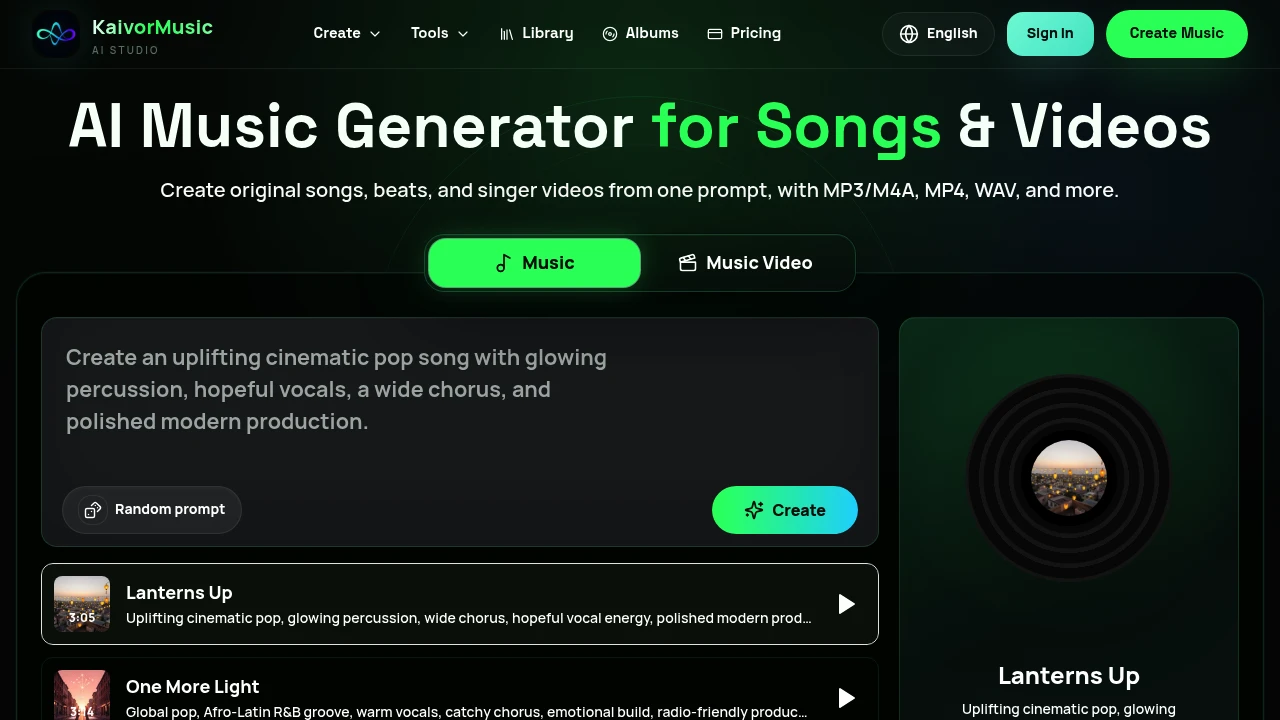 Screenshot of KaivorMusic website