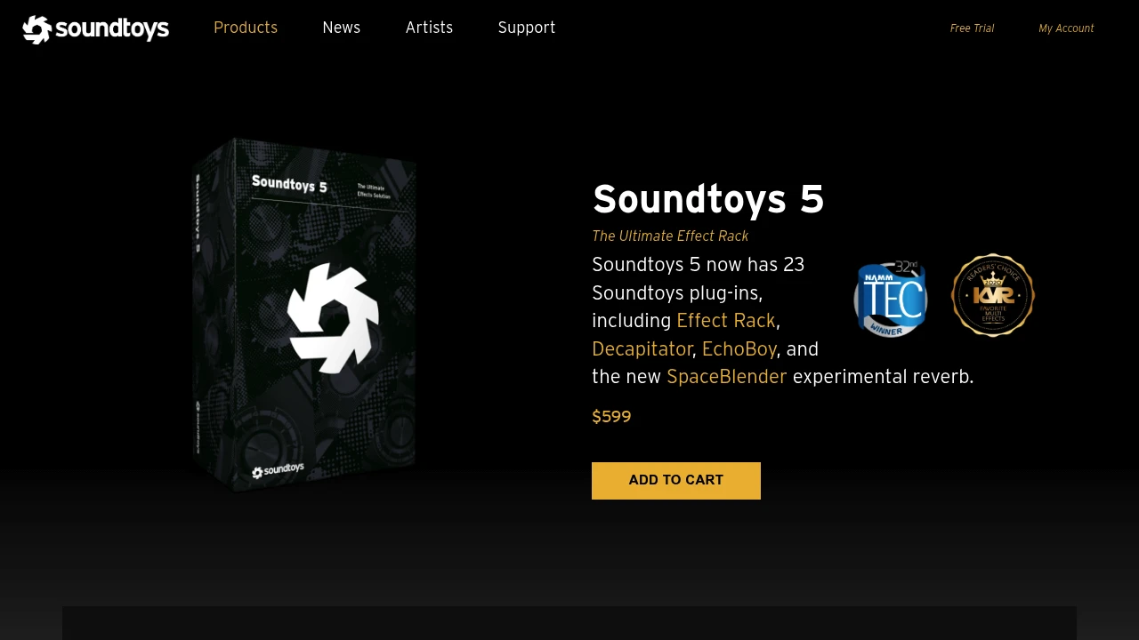 Screenshot of Soundtoys 5 website