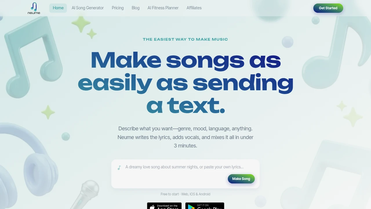 Screenshot of Neume website