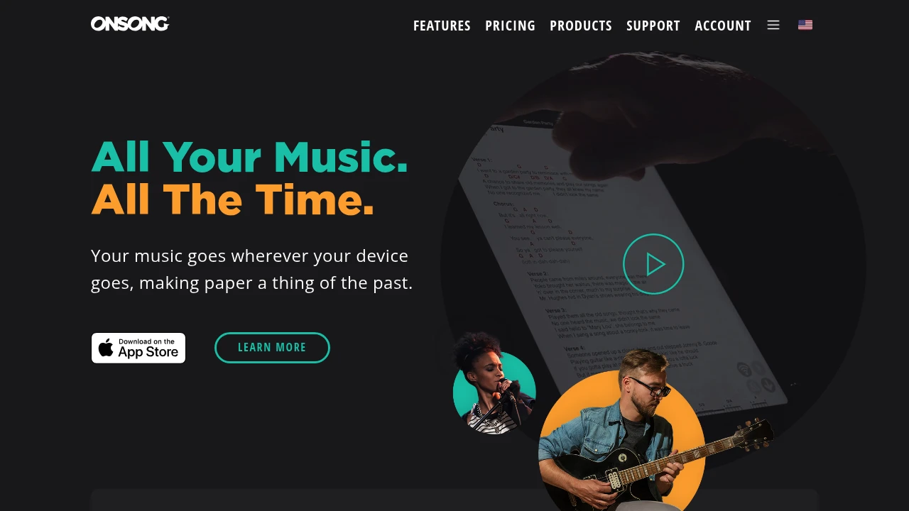 Screenshot of OnSong website