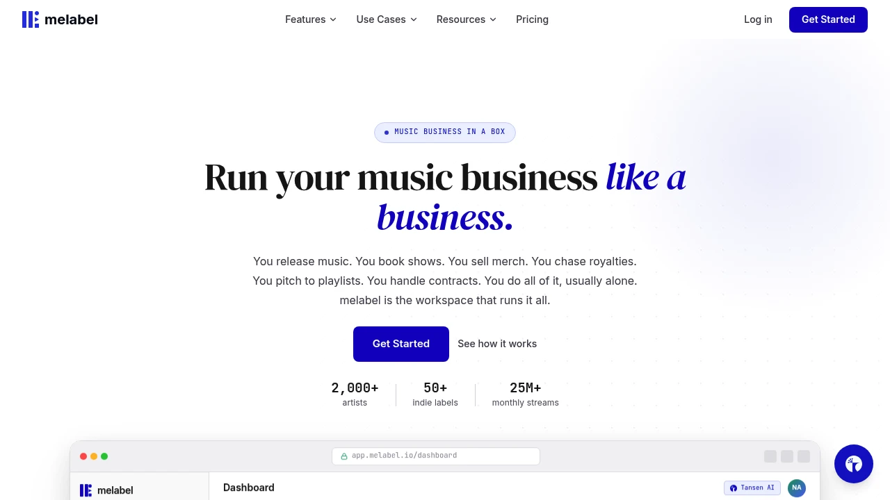 Screenshot of melabel website