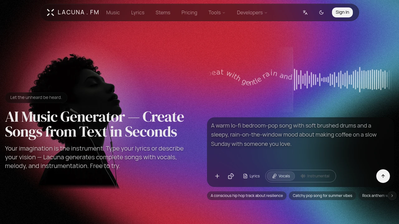 Screenshot of Lacuna website