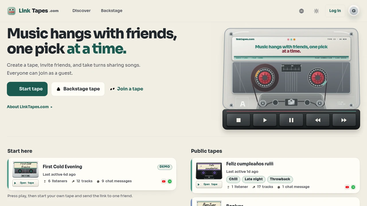 Screenshot of Link Tapes website