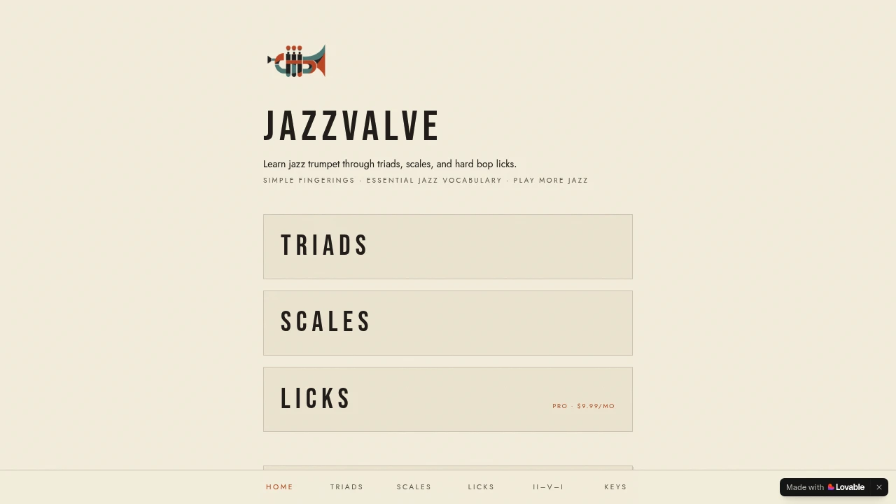 Screenshot of JazzValve website