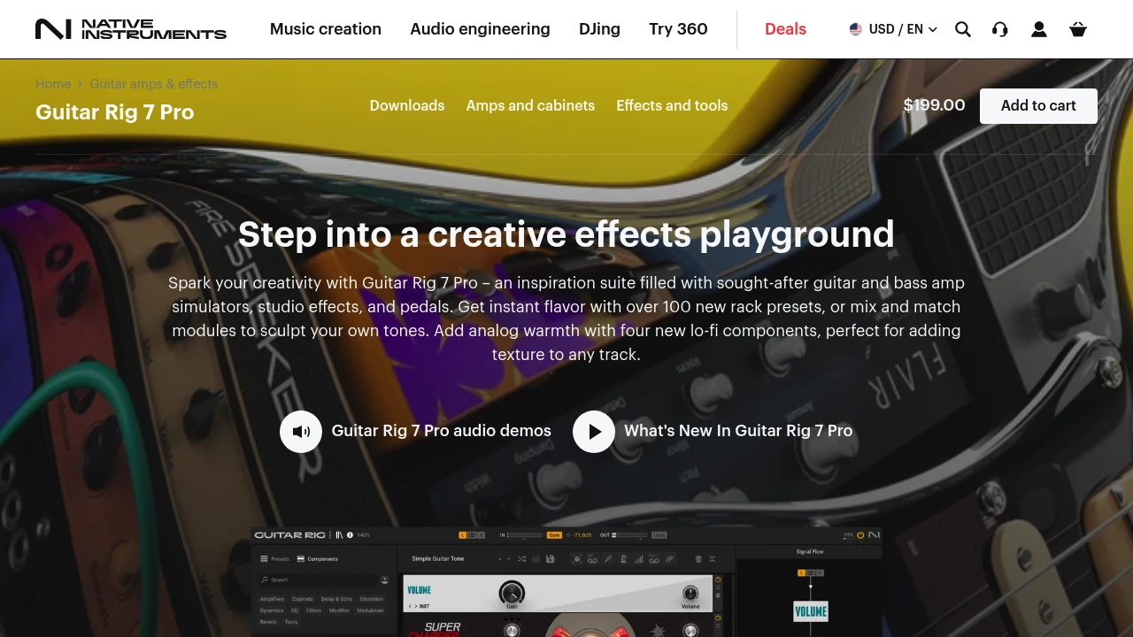 Screenshot of Guitar Rig 7 Pro website